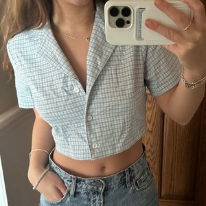 John Galt Cropped Button Up T